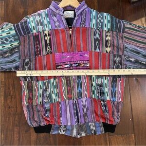 El Tecomate Guatemala Patchwork Colorful lined 80s Bomber Jacket L
